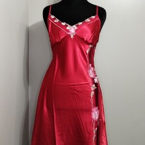 Othr Red Satin Chemise with Floral Accents